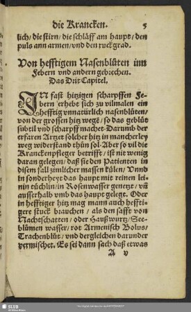 Von hefftigem Nasenbluoten inn Febern und andern gebrechen. Das Drit Capitel
