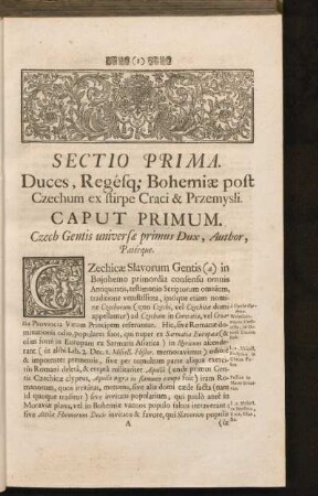 Sectio Prima. Duces, Regesq[ue] Bohemiae post Czechum ex stirpe Craci & Przemysli