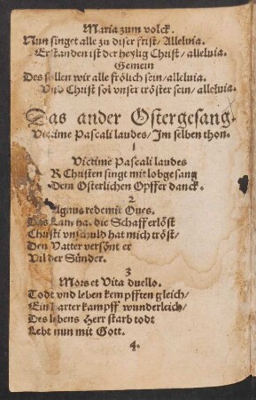 Das ander Ostergesang. || Victime Pascali laudes/ Jm selben thon. ||