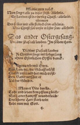 Das ander Ostergesang. || Victime Pascali laudes/ Jm selben thon. ||