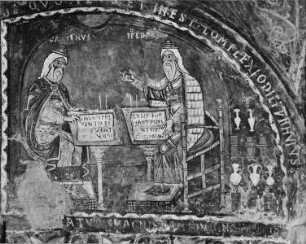 Freskendekoration mit Figuren und Szenen des AT, der Apokalypse, Evangelisten und Heiligen — Hippokrates und Galenos
