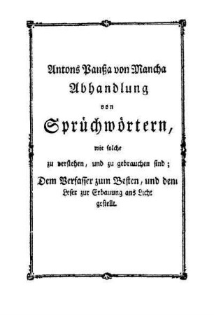 Zueignungsschriften an des großen Sancho Panßa großen Esel