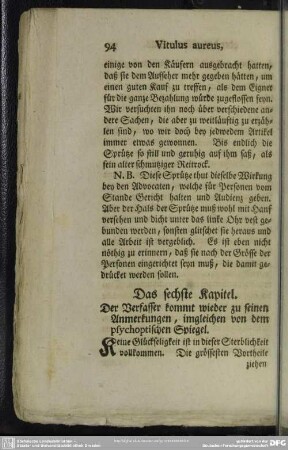 Das sechste Kapitel. Der Verfasser kommt wieder zu seinen Anmerkungen, ...