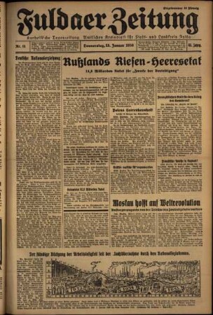 Erste Ausgabe vom Mittwoch, den 15. Januar 1936.