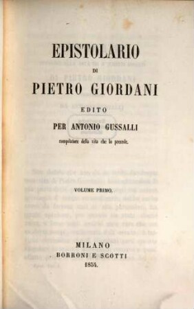 Opere di Pietro Giordani, 1. Epistolario di Pietro Giordani ; 1