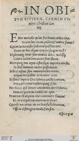 In Obitum eiusdem, Carmen funebre Christiani Lotitiy