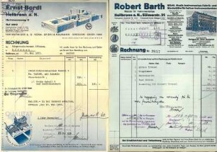 Rechnungen, Briefbögen, Postkarten u.ä. von Heilbronner Firmen mit typografischer Gestaltung Anfangsbuchstabe A - E