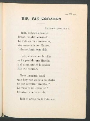 Rie, rie corazón : Yaraví peruano