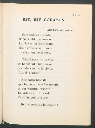 Rie, rie corazón : Yaraví peruano