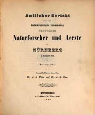 Amtlicher Bericht über die Versammlung Deutscher Naturforscher und Ärzte. 23. 1845 (1846)