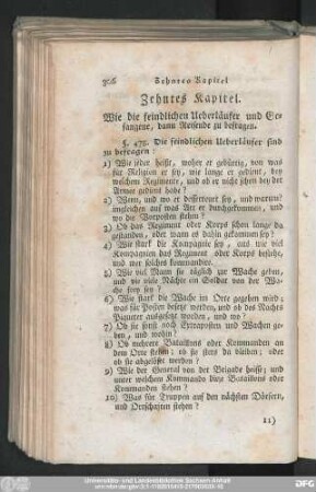 Zehntes Kapitel. Wie die feindlichen Ueberläufer und Gefangene, dann Reisende zu befragen.