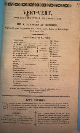 Vert-Vert : Comédie-vaudeville en trois actes