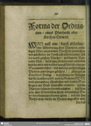 Forma der Ordination, eines Pfarrherrn oder Kirchen-Dieners