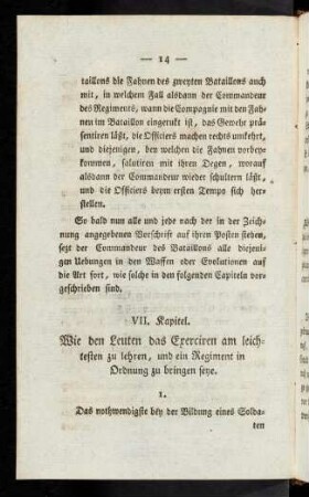 14 VII. Wie den Leuten das Exerciren am leichtesten zu lernen, und ein Regiment in Ordnung zu bringen seye