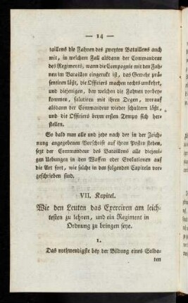 14 VII. Wie den Leuten das Exerciren am leichtesten zu lernen, und ein Regiment in Ordnung zu bringen seye