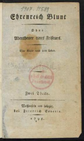 [T. 1]: Ehrenreich Blunt Oder Abentheuer eines Friseurs