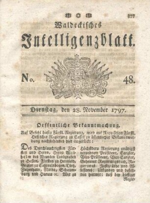 No. 48, Dienstag, den 28. November 1797