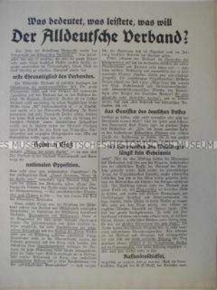 Propagandaschrift des Alldeutschen Verbandes mit Mitgliederwerbung und Vordruck für Beitrittserklärung