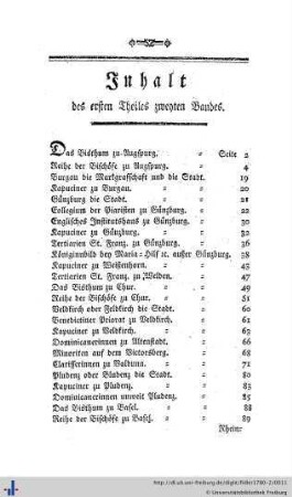 Inhalt des ersten Theiles zweiten Bandes.