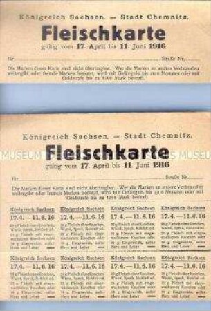 Fragment einer Bezugskarte der Stadt Chemnitz für Fleischwaren