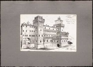 Reiseskizzen aus Italien: Ferrara: Castello Estense (Perspektivische Ansicht)