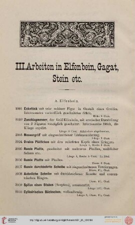 III. Arbeiten in Elfenbein, Gagat, Stein, etc. (Nr. 2001-2070)