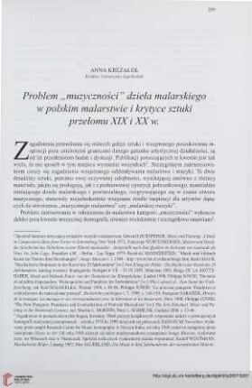 69: Problem "muzyczności" dzieła malarskiego w polskim malarstwie i krytyce sztuki przełomu XIX i XX w. : =