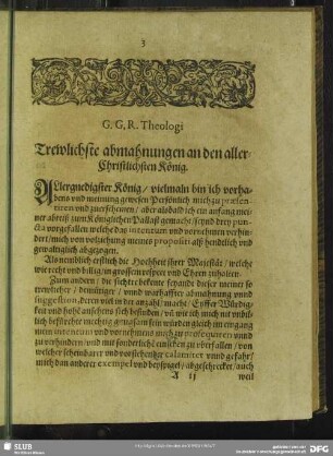 G. G. R. Theologi Trewlichste abmahnung an den aller-Christlichsten König
