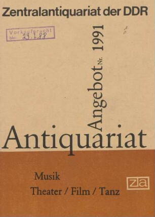 Nr. 1991: Musik Theater/Film/Tanz