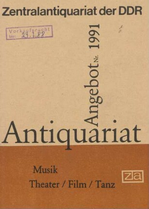 Nr. 1991: Musik Theater/Film/Tanz