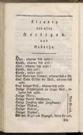 Litaney von allen Heiligen. und Gebethe.
