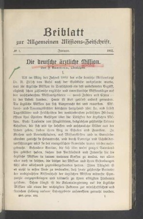 Beiblatt N° 1. Januar. 1912