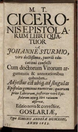 M. T. Ciceronis Epistolarum Libri Quatuor