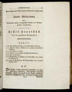 Zwote Abtheilung. [§§ 56 - 96] Von Ausübung einiger vorzüglichen Rechte der Kirchengewalt insbesondere
