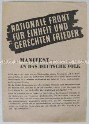 Flugschrift mit einem Manifest der Nationalen Front zur Frage der deutschen Einheit
