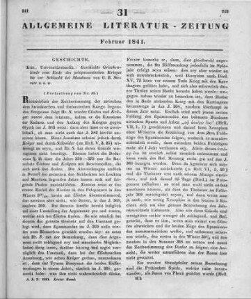 Sievers, G. R.: Geschichte Griechenlands vom Ende des peloponnesischen Krieges bis zur Schlacht bei Mantinea. Kiel: Universitätsbuchhandlung 1840 (Fortsetzung von Nr. 30)