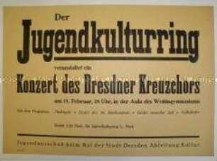 Maueranschlag des Jugendkulturringes Dresden mit Ankündigung eines Konzertes des Kreuzchors