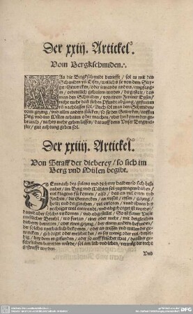 Der XXIIII. Artickel. Von Straff der dieberey / so sich im Berg und Mülen begibt.