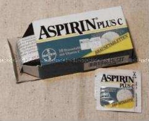 Aspirin Brausetabletten, Originalschachtel mit einer Tablette (folienverpackt) und Beipackzettel