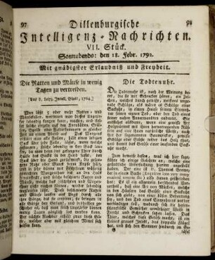 VII. Stück. Sonnabends: den 18. Febr. 1792.