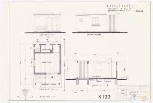 Musterlaube: Grundriss, Ansicht, Seitenansicht, Querschnitt 1:50