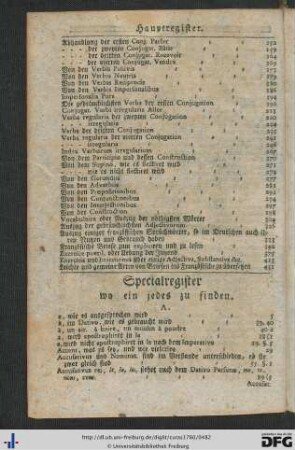 Specialregister, wo ein jedes zu finden.