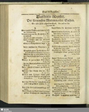 Das dritte Register. Der fürnemsten Materien, oder Sachen