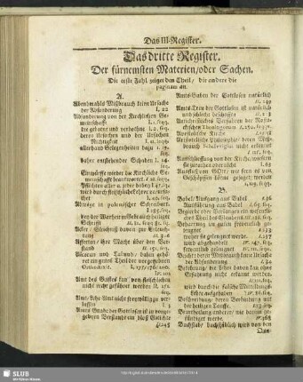 Das dritte Register. Der fürnemsten Materien, oder Sachen