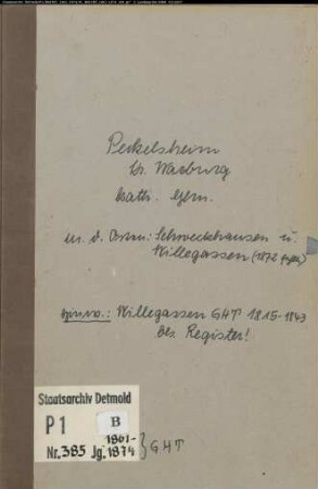 Kirchenbuchduplikate der katholischen Gemeinde Peckelsheim, Kreis Warburg (GHT 1861-1864, 1866-1874) (Gemeinde: Katholische Gemeinden Peckelsheim)