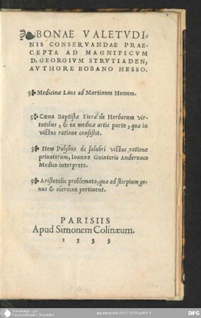 Bonae Valetudinis conservandae praecepta ad magnificum D. Georgium Strutiaden