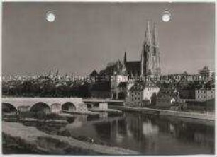 Regensburg, Dom St. Peter und Steinerne Brücke über die Donau