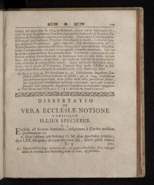 Dissertatio De Vera Ecclesiæ Notione Variisque Illius Speciebus.