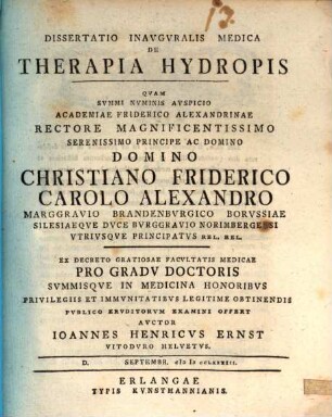 Dissertatio inavgvralis medica de therapia hydropis : ... pro gradv doctoris ...