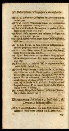 Disputationes Philologicae, Historicae, & Literariae incompactae
